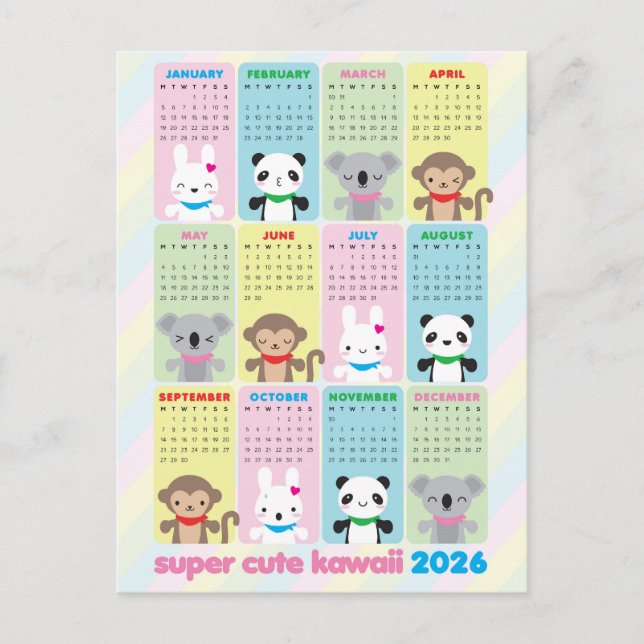 Postal Calendario Super Cute Kawaii 2026 (Anverso)