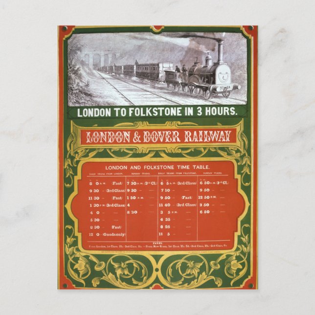 Postal Calendario temprano para el tren de Londres a Dove (Anverso)