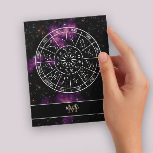 Postal Calendario Zodiac   Símbolos de astrología y monog