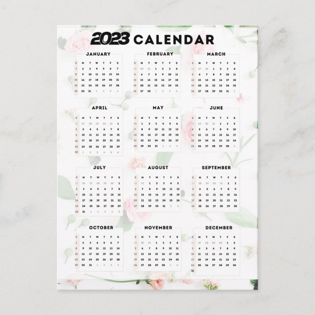 Postal calendrier 2023 floral (Anverso)