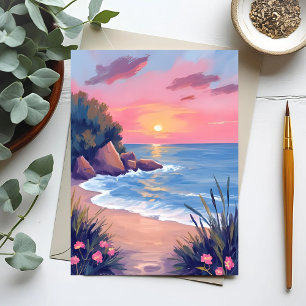 Postal Caleta Paradisíaca Olas del Océano con Aquarela