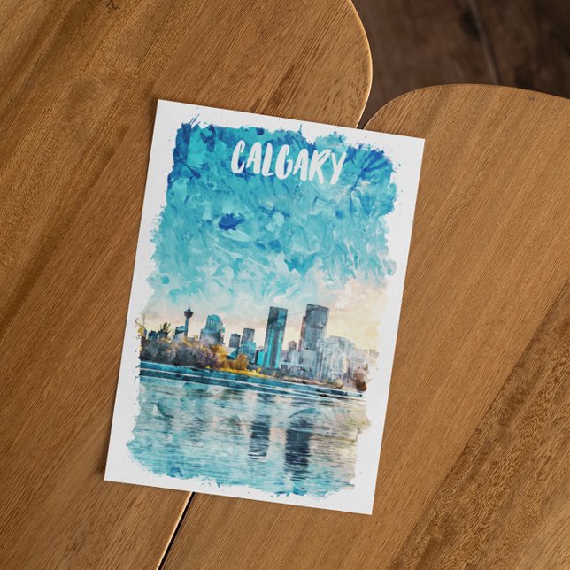 Postal Calgary Alberta Canada Watercolor City View (Calgary canada skyline postcard)