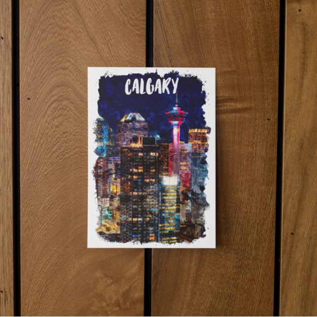 Postal Calgary Alberta Skyline Por Noche (calgary canada skyline by night postcard)