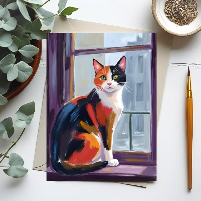 Postal Calico Cat | Watercolor Windowsill Pet (Subido por el creador)