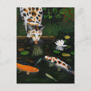 Postal Calico Cat y Koi Fish