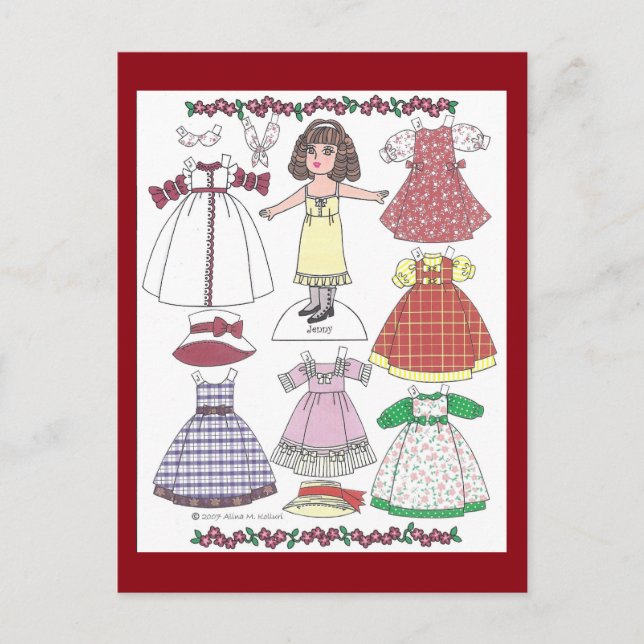 Postal Calico Chica Jenny Paper Doll Postcard (Anverso)