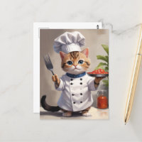 Calico Kitten Chef con un gato de horquilla
