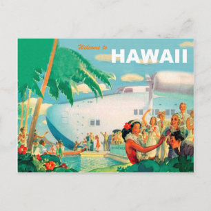 Postal Cálida bienvenida desde Hawái, viaje aéreo vintage