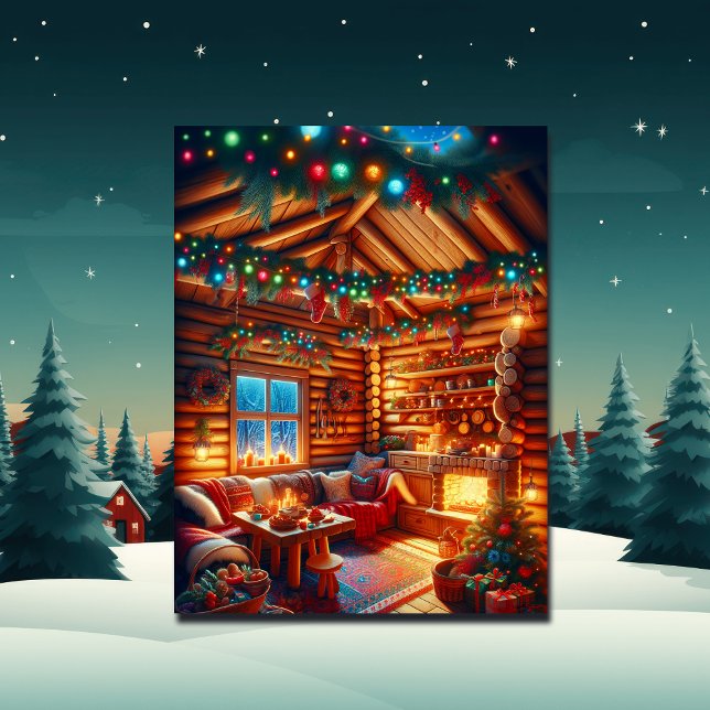 Postal Cálido y acogedor Log Cabin Christmas Greetings (Subido por el creador)