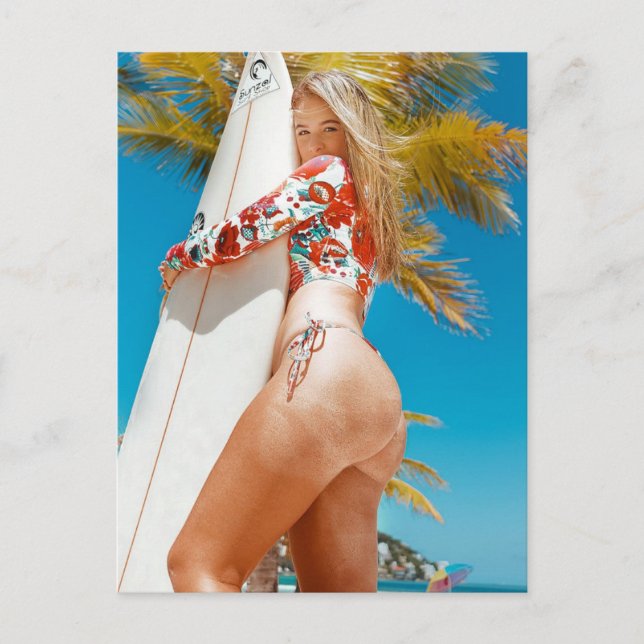 Postal California. Bikini. Blonde varide playa. (Anverso)