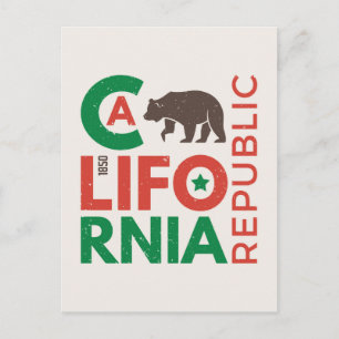 Postal California con el logotipo de oso pardo