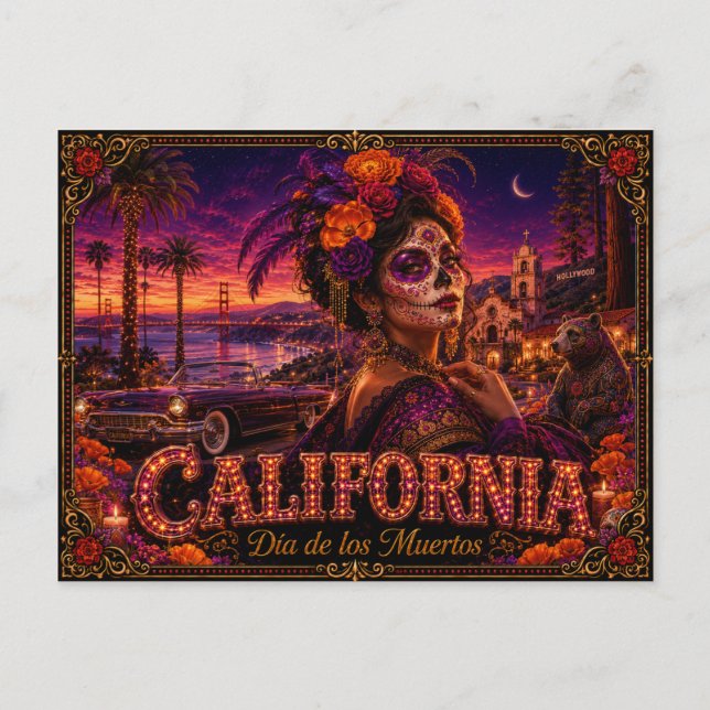 Postal California Día de los Muertos Retro (Anverso)