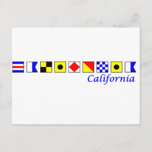 Postal california escrita con alfabeto de bandera náutica