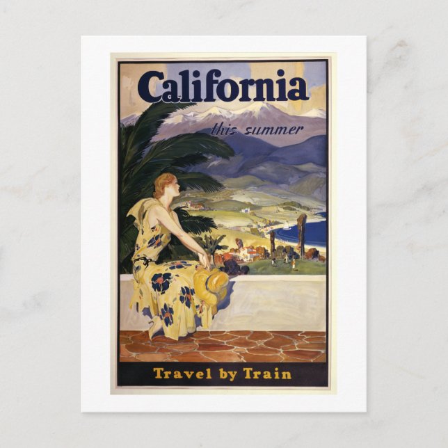 Postal California este verano. Viajes en tren (Anverso)