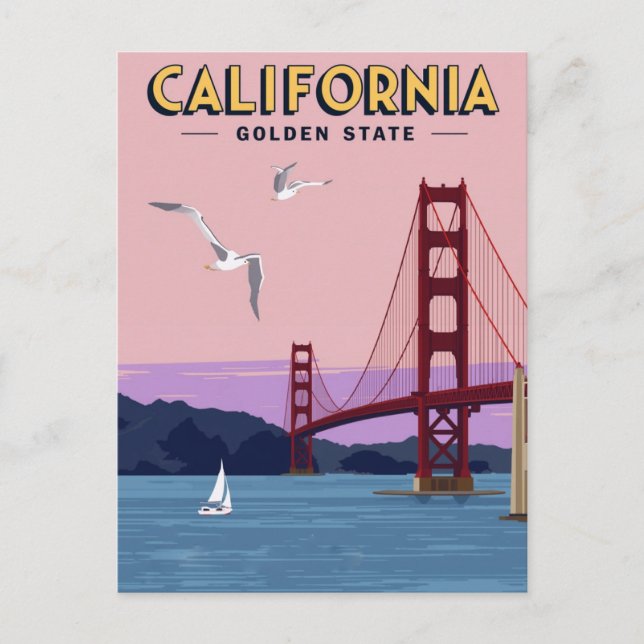 Postal California Golden Gate Bridge Sunset (Anverso)