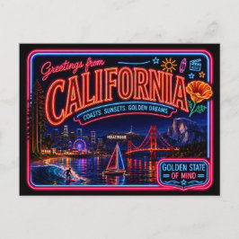 Postal California Neon Estado Retro Vintage