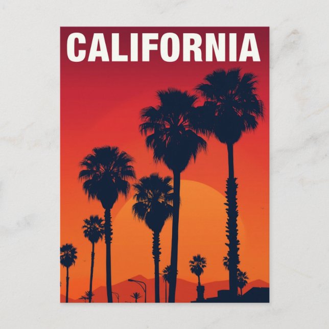 Postal California Palm Trees Sunset Retro (Anverso)