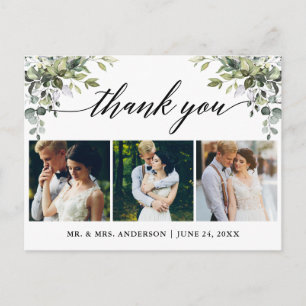 Postal Caligrafía Acuarela Verde Agradecimiento Boda