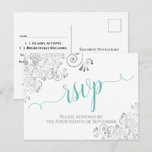 Postal Caligrafía acuática de encaje en respuesta de boda