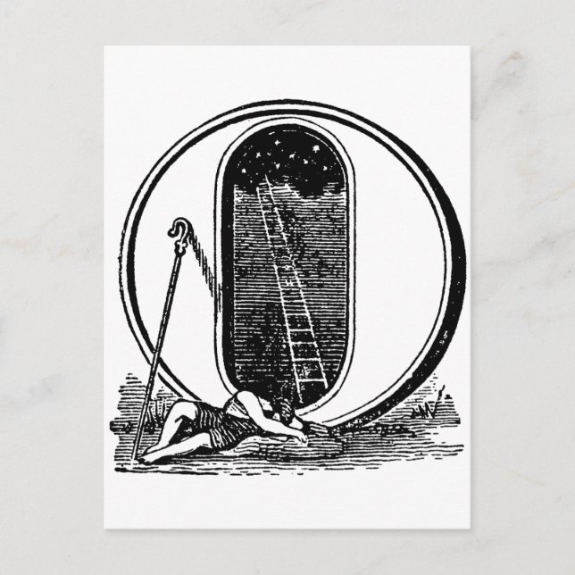 Postal Caligrafía antigua Símbolos masónicos letra O (Anverso)