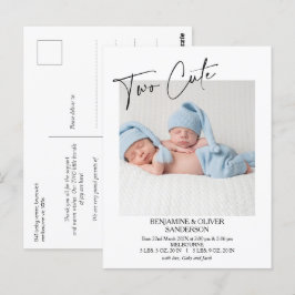 Postal Caligrafía Anuncio de nacimiento de dos gemelos