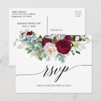 Caligrafía Boda floral Borgoña RSVP