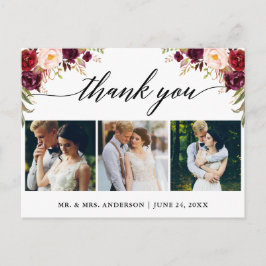 Postal Caligrafía Burdeos Agradecimiento de Foto de Boda