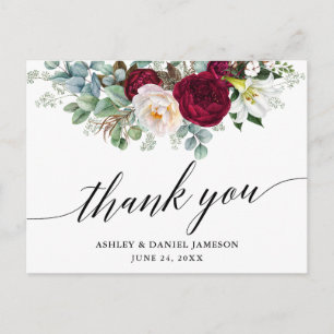 Postal Caligrafía Burgundy Floral Agradecimiento de Boda