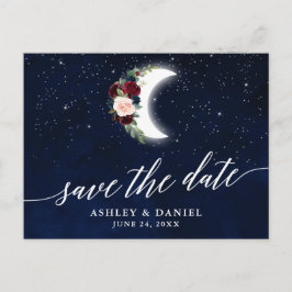 Postal Caligrafía Celestial Luna Floral Salvar La Fecha