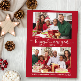 Postal Caligrafía Corazón Feliz Año Nuevo Rojo 2 Foto