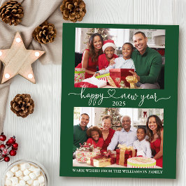 Postal Caligrafía Corazón Feliz Año Nuevo Verde 2 Foto