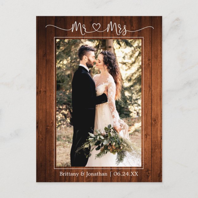 Postal Caligrafía Corazón Sr. Sra. Boda Agradecimiento (Anverso)