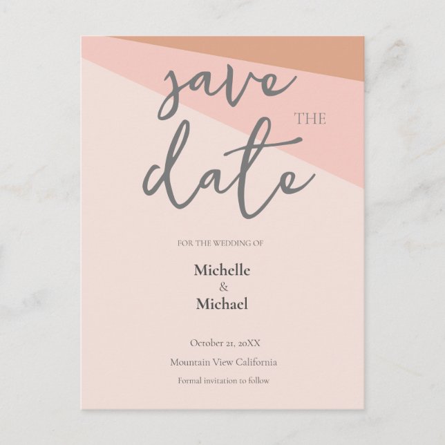 Postal Caligrafía de guión Boda moderna Save the Date (Anverso)