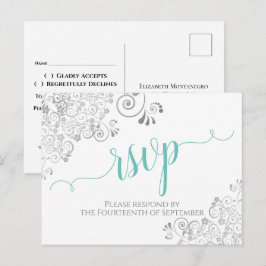 Postal Caligrafía de Lacy Aqua sobre la boda blanca RSVP