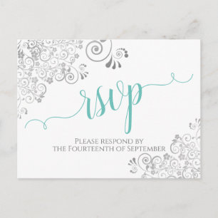 Postal Caligrafía de Lacy Aqua sobre la boda blanca RSVP