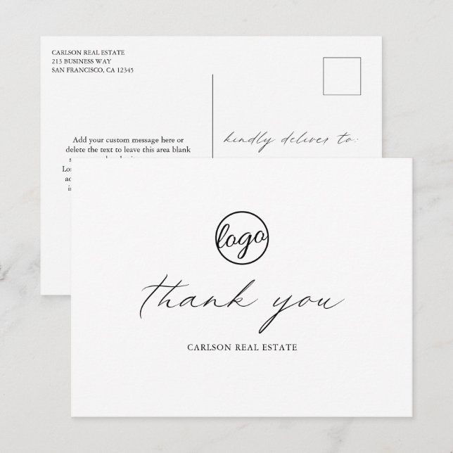 Postal Caligrafía de moda Elegante Logo Business Gracias (Anverso / Reverso)