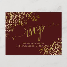 Postal Caligrafía de oro Auburn Brown Wedding RSVP