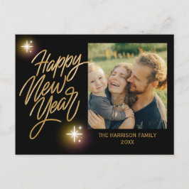 Postal Caligrafía de oro Estrella de Twinkle Foto Año Nue