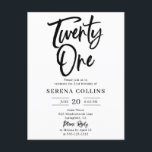 Postal Caligrafía de pincel de cumpleaños<br><div class="desc">Celebre este inolvidable hito con una bella invitación al 21 cumpleaños que combina elegancia moderna con encanto intemporal. El título Twenty One está artísticamente escrito en caligrafía de pincel moderna, añadiendo un toque elegante y de celebración, mientras que el resto del texto está en una fuente serif refinada para un...</div>