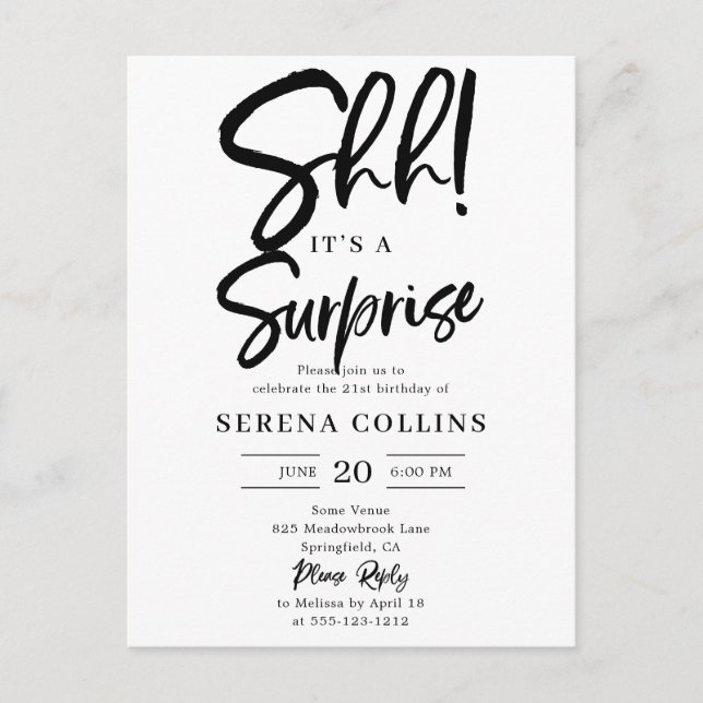 Postal Caligrafía de pincel de cumpleaños sorpresa (Anverso)