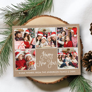 Postal Caligrafía divertida moderna Kraft 5 Foto Año Nuev