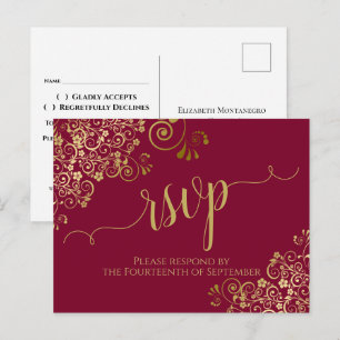 Postal Caligrafía dorada con encaje, respuesta para boda 