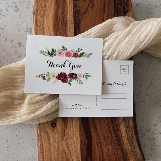 Postal Caligrafía floral rosa de primavera borgoñona Grac (Subido por el creador)