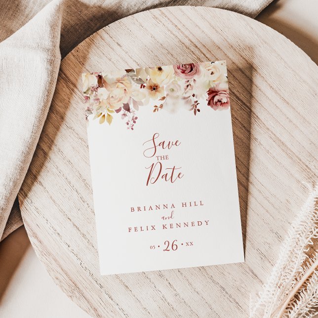 Postal Caligrafía Graceful Floral Wedding Save the Date (Subido por el creador)