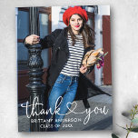Postal Caligrafía Graduación Cardíaca Gracias Foto<br><div class="desc">Caligrafía moderna Script Graduación del corazón Gracias Postales de foto</div>