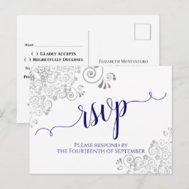 Postal Caligrafía Lacy Azul Marino sobre Blanco RSVP de B
