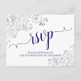 Postal Caligrafía Lacy Azul Marino sobre Blanco RSVP de B