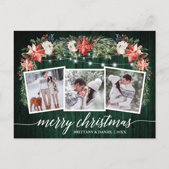 Postal Caligrafía Madera Verde 3 Foto Flora acuarela (Anverso)