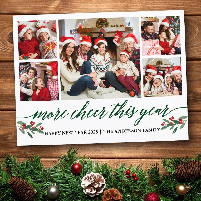 Postal Caligrafía Más Alegre Este Año 5 Foto Verde (Customize to change your personalized text size or text style.)