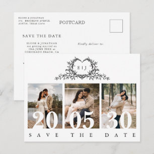 Postal Caligrafía minimalista Monograma Save the Date